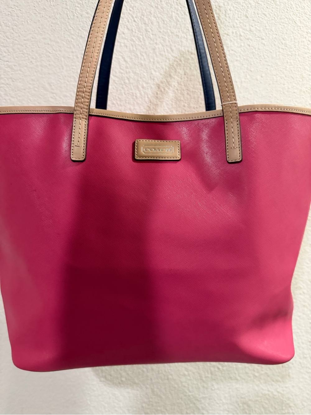 Coach Hot Pink Tote with Tan Trim